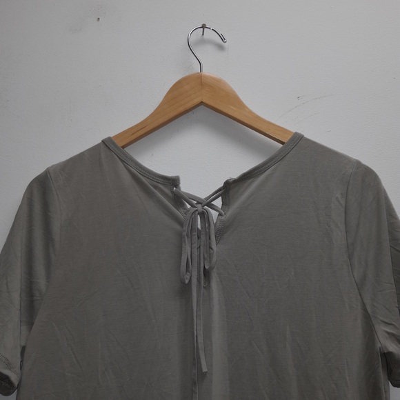 Mote Green/Grey Shirt Sleeve Top w/ Tie Up Back L - Picture 5 of 5